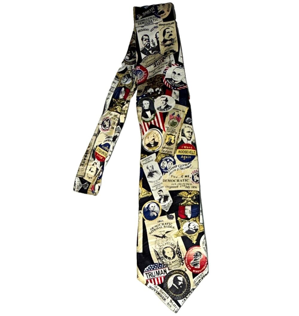 Museum Artifacts Silk Necktie Politics Print w/ Franklin D. Roosevelt, U.S. JFK